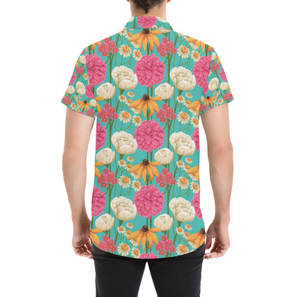 Summer Floral Pattern Print Design SF07 Men's Short Sleeve Button Up Shirt