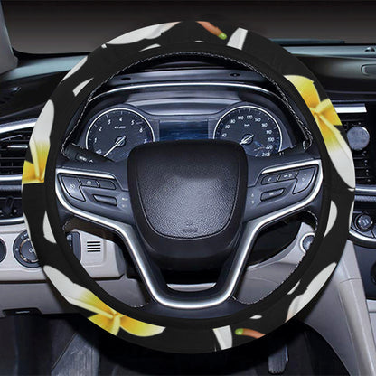 Yellow Plumeria Hawaiian Flowers Steering Wheel Cover with Elastic Edge