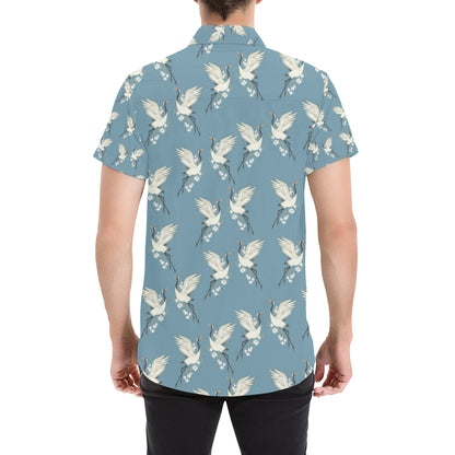 Crane Pattern Print Design 05 Men's Short Sleeve Button Up Shirt