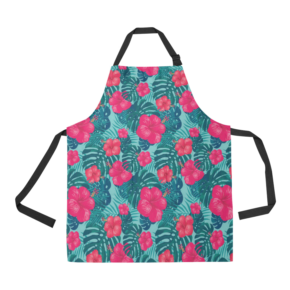 Red Hibiscus Pattern Print Design HB017 Apron with Pocket