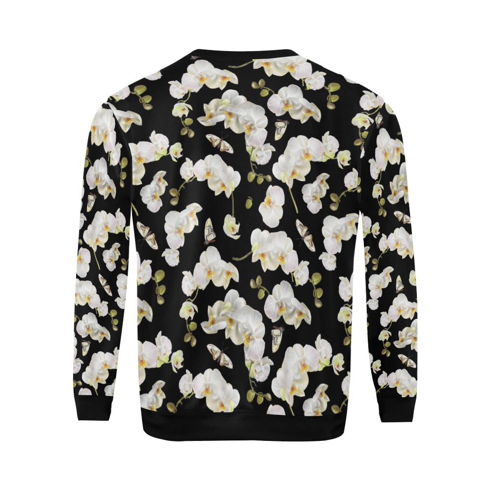 Orchid White Pattern Print Design OR011 Men Long Sleeve Sweatshirt