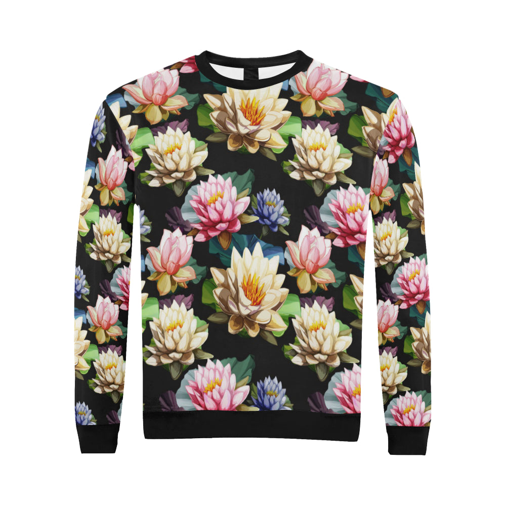 Water Lily Pattern Print Design WL02 Men Long Sleeve Sweatshirt