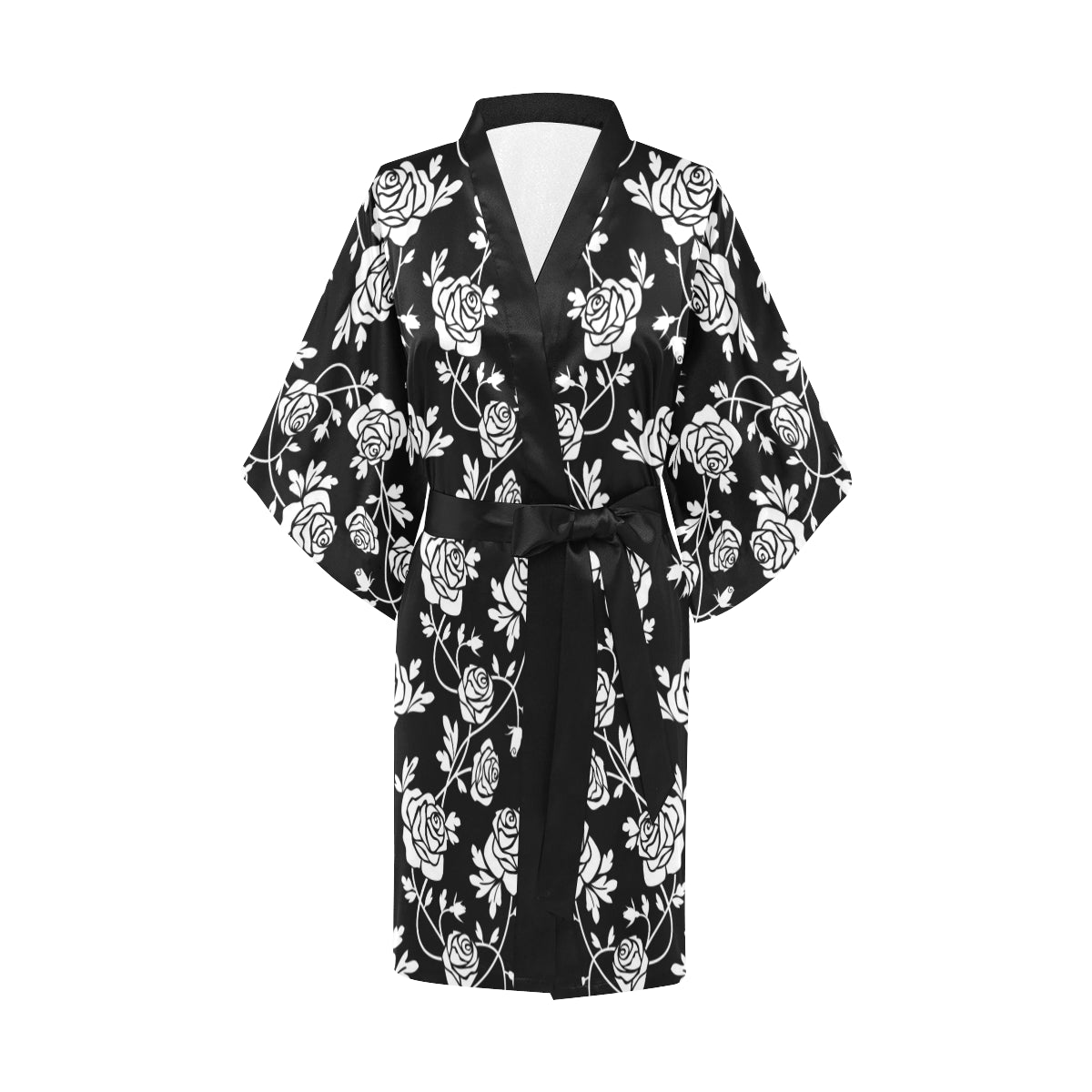 Rose Pattern Print Design RO013 Women Kimono Robe