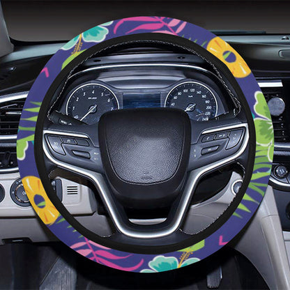 Hawaiian Themed Pattern Print Design H014 Steering Wheel Cover with Elastic Edge