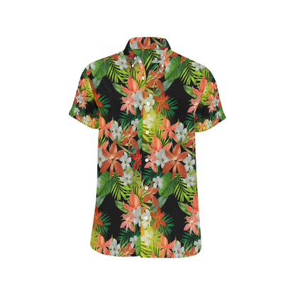 Amaryllis Pattern Print Design AL07 Men's Short Sleeve Button Up Shirt
