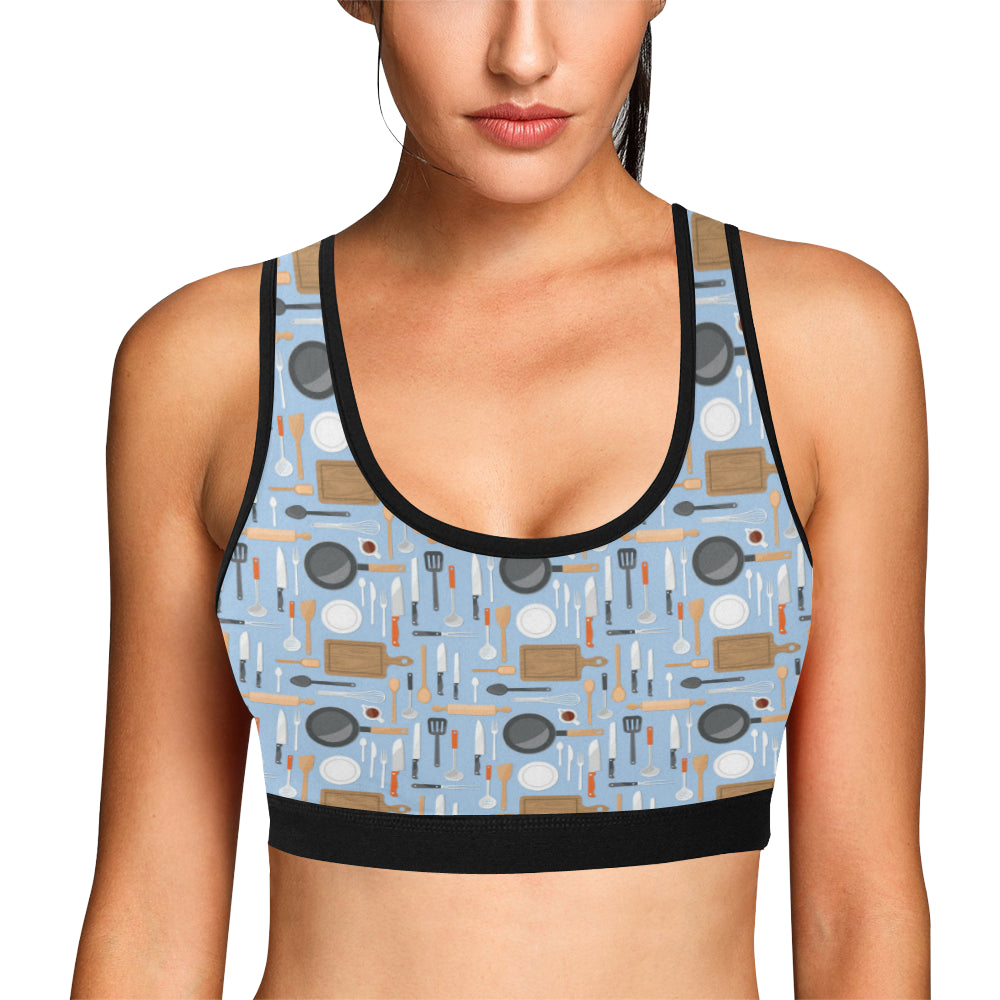 Cooking Kitchen Tools Pattern Print Design 02 Sports Bra