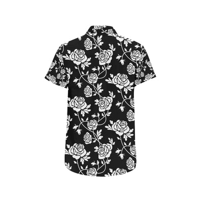 Rose Pattern Print Design RO013 Men's Short Sleeve Button Up Shirt