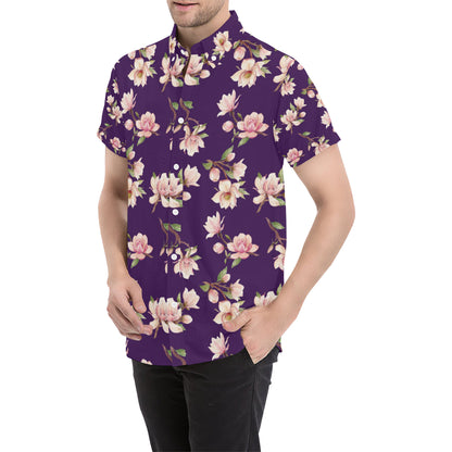 Magnolia Pattern Print Design MAG02 Men's Short Sleeve Button Up Shirt