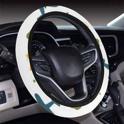 Airplane Pattern Print Design 06 Steering Wheel Cover with Elastic Edge