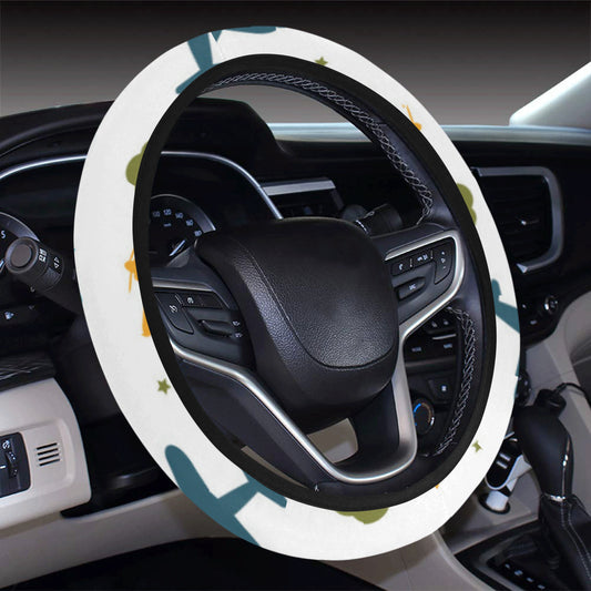 Airplane Pattern Print Design 06 Steering Wheel Cover with Elastic Edge