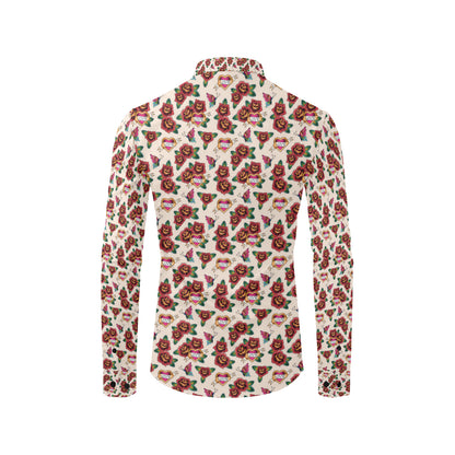 Old School Tattoo Rose Pattern Men's Long Sleeve Shirt
