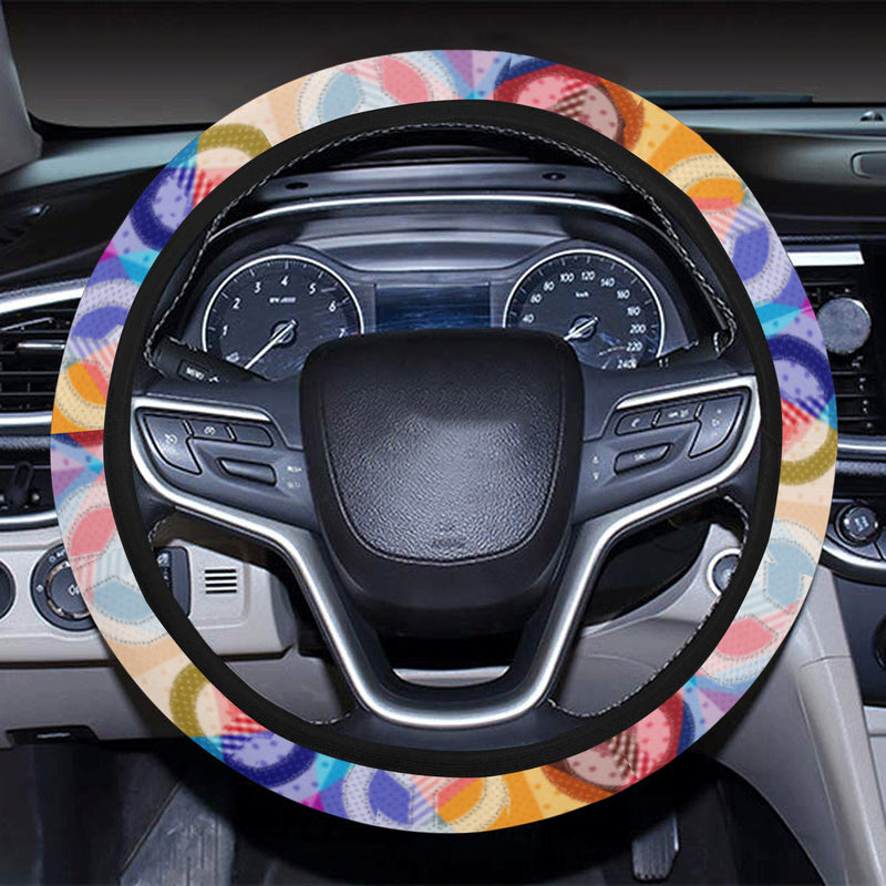 Peace Sign Patchwork Design Print Steering Wheel Cover with Elastic Edge