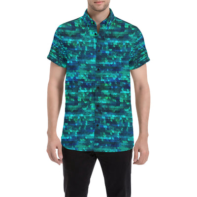 Mermaid Scales Pattern Print Design 06 Men's Short Sleeve Button Up Shirt