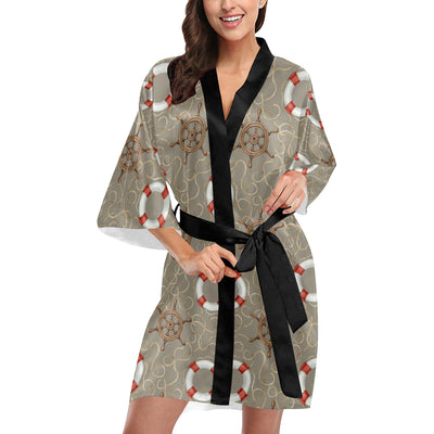 Nautical Pattern Print Design A02 Women's Short Kimono