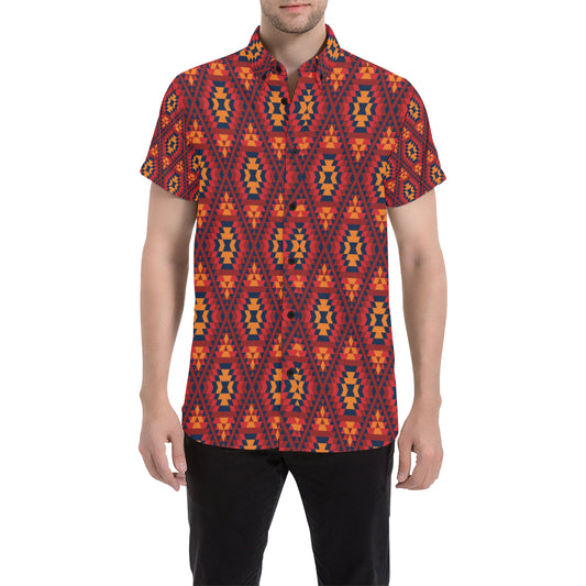 Navajo Pattern Print Design A03 Men's Short Sleeve Button Up Shirt