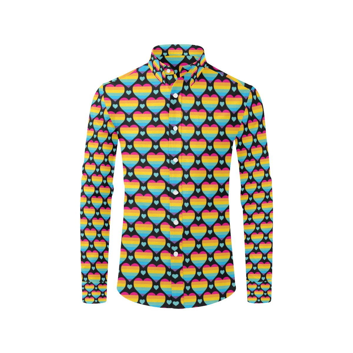 Rainbow Heart Print Pattern Men's Long Sleeve Shirt