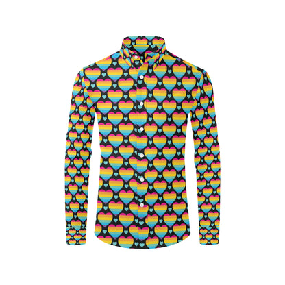 Rainbow Heart Print Pattern Men's Long Sleeve Shirt