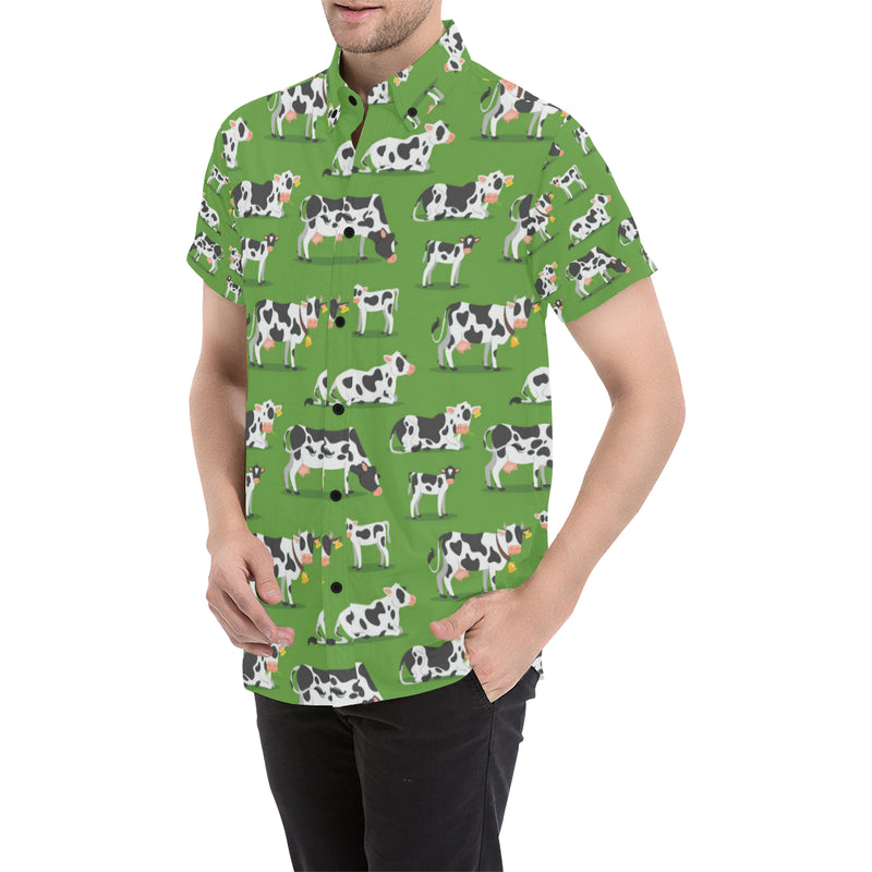 Cow Happy Print Pattern Men's Short Sleeve Button Up Shirt