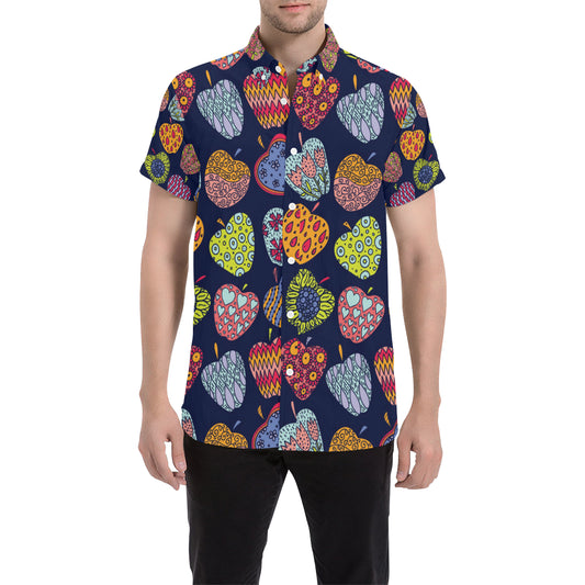 Apple Pattern Print Design AP05 Men's Short Sleeve Button Up Shirt