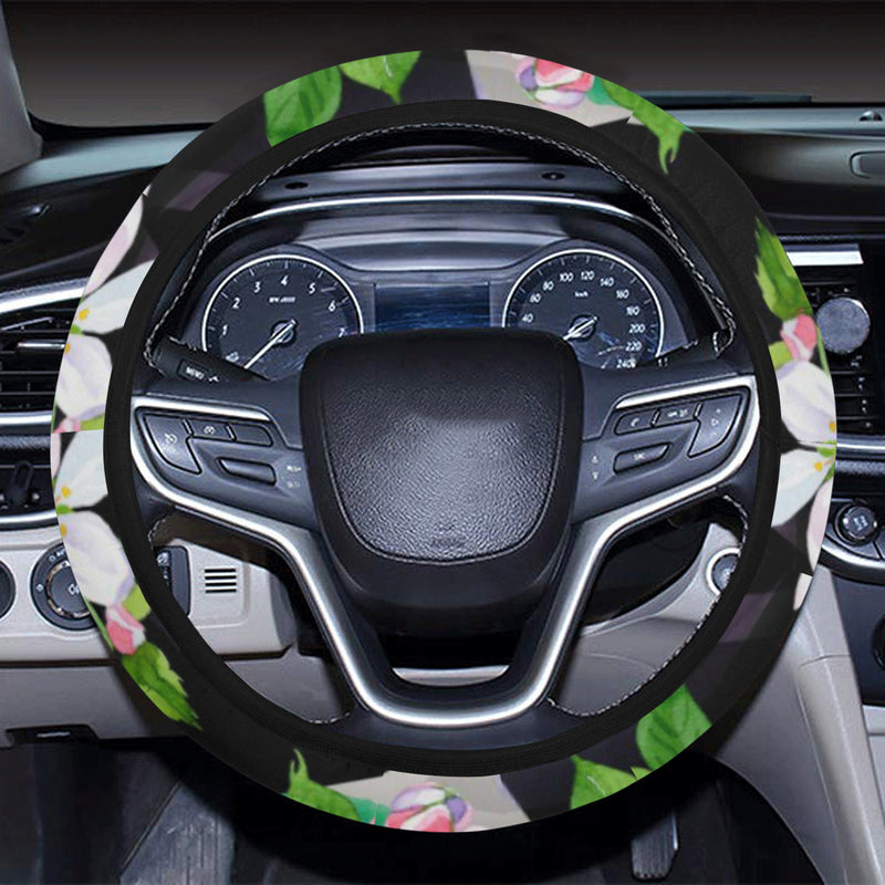 Apple blossom Pattern Print Design AB07 Steering Wheel Cover with Elastic Edge