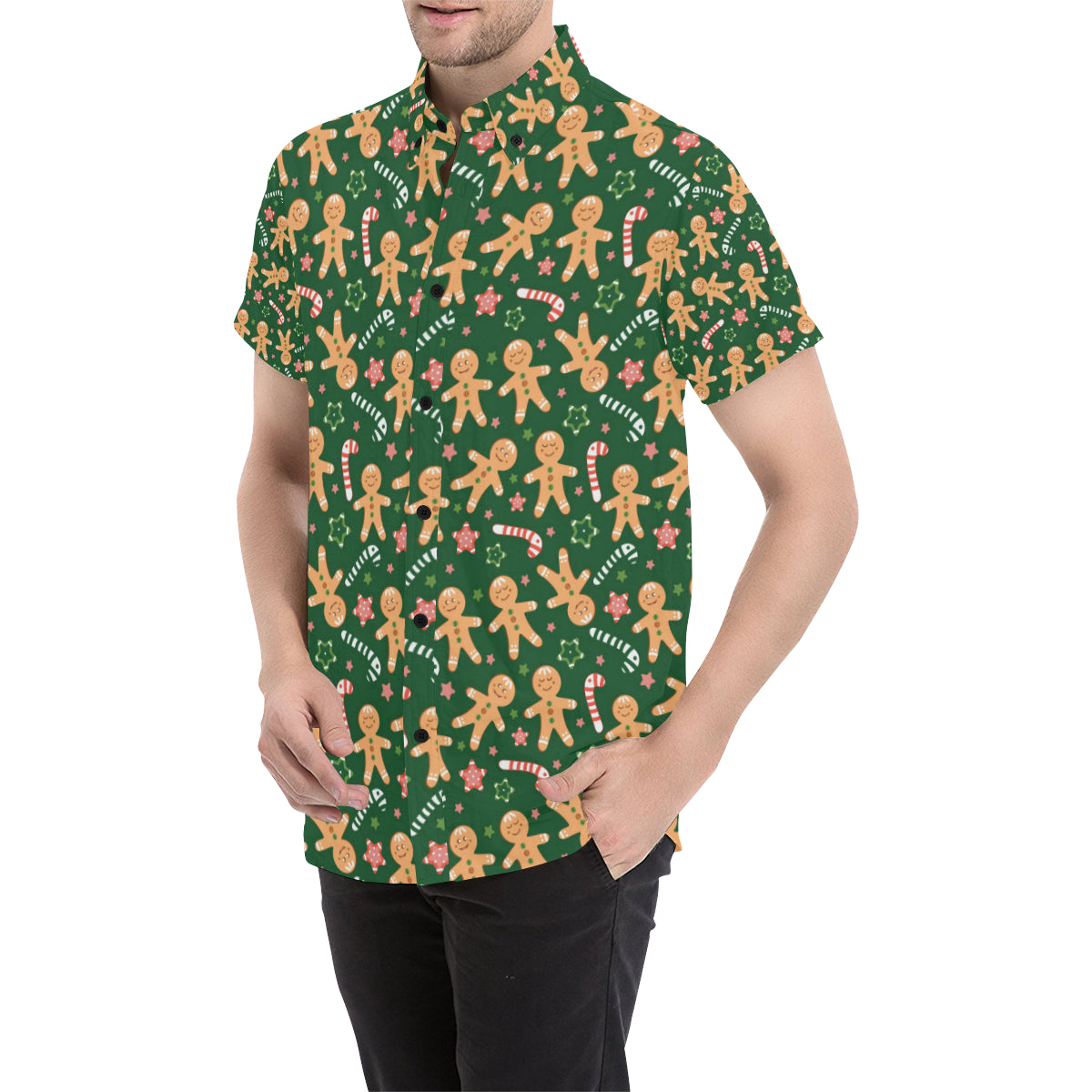 Gingerbread Pattern Print Design 04 Men's Short Sleeve Button Up Shirt