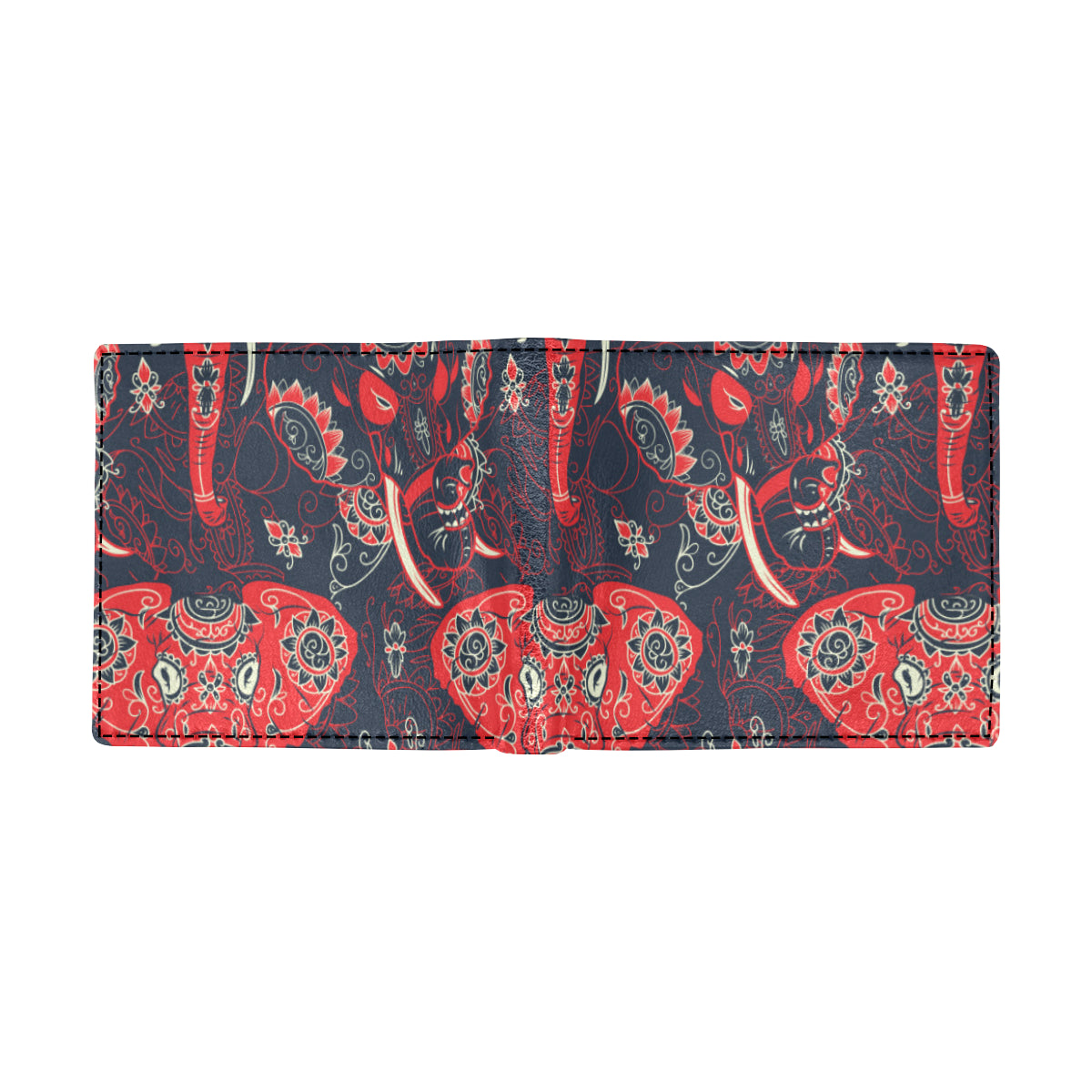 Red Indian Elephant Pattern Men's ID Card Wallet