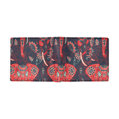 Red Indian Elephant Pattern Men's ID Card Wallet