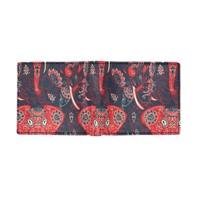 Red Indian Elephant Pattern Men's ID Card Wallet