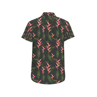 Heliconia Pattern Print Design HL07 Men's Short Sleeve Button Up Shirt