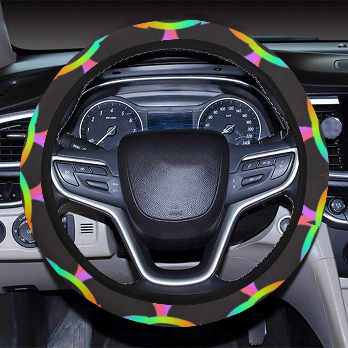 Mermaid Tail Rainbow Design Print Steering Wheel Cover with Elastic Edge