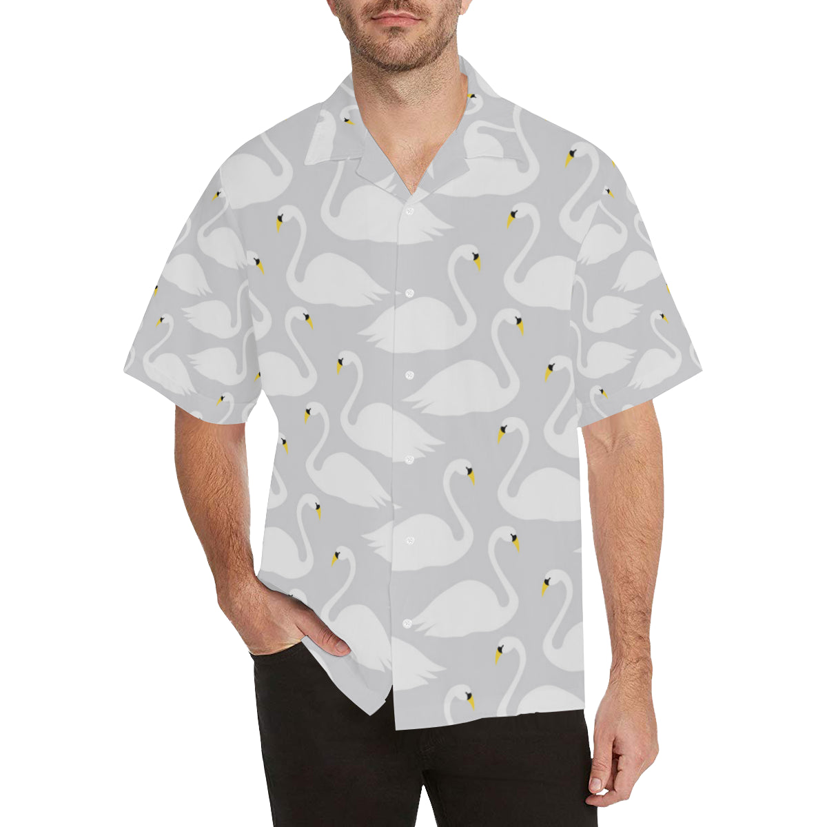Swan Pattern Print Design 02 Men's Hawaiian Shirt
