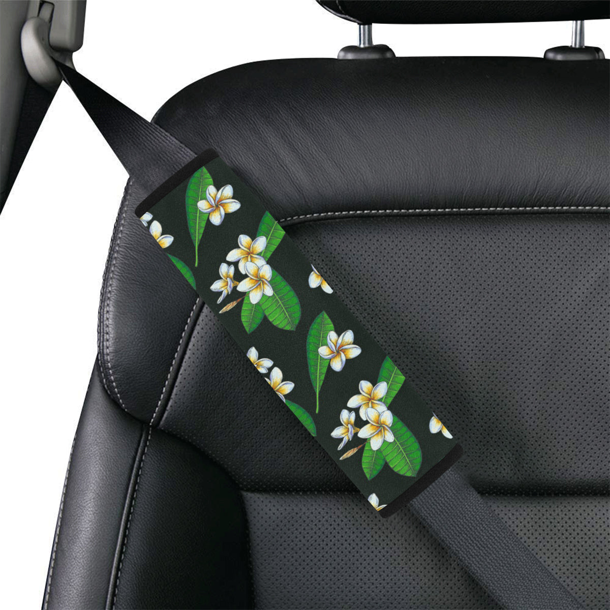 White Plumeria Pattern Print Design PM023 Car Seat Belt Cover