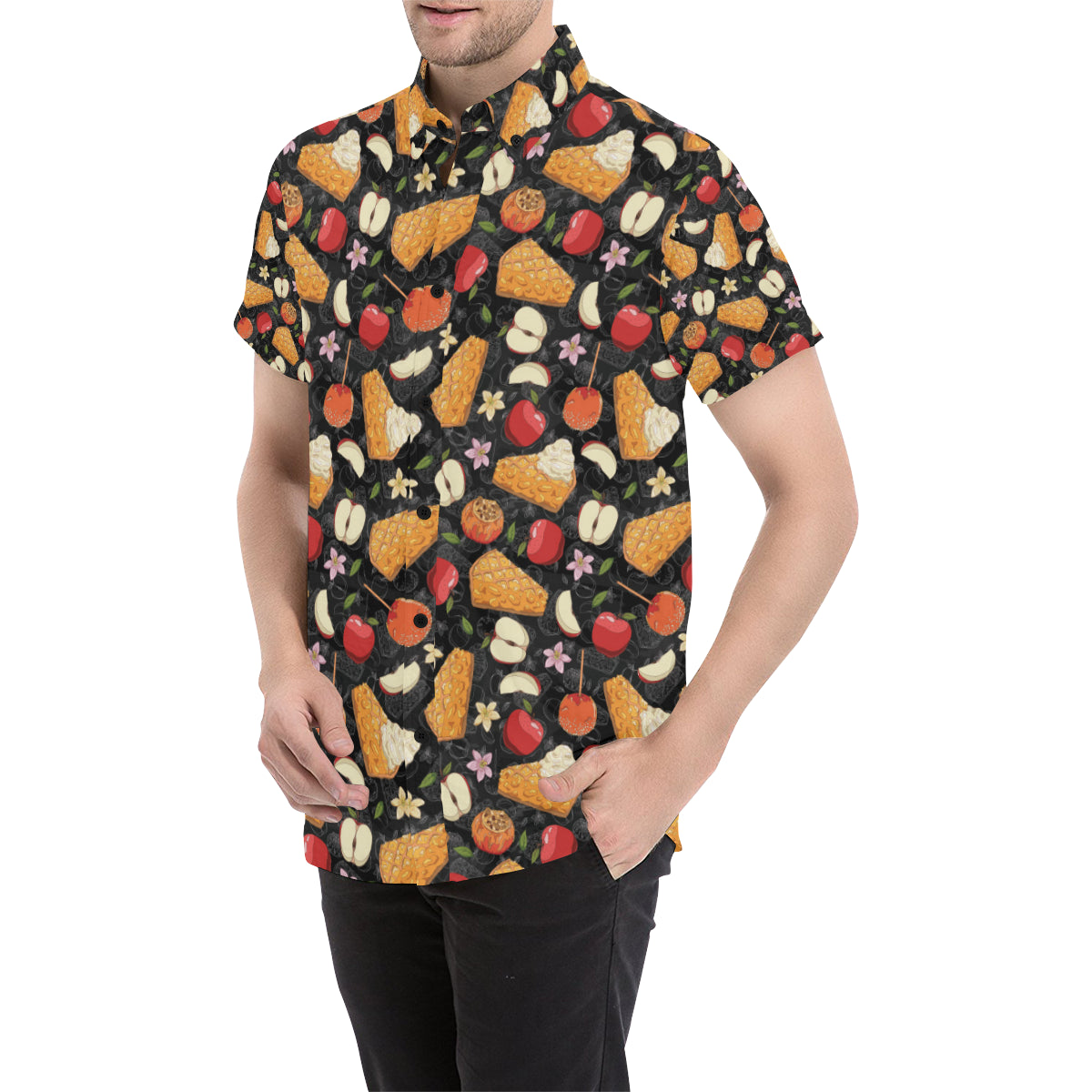 Apple Pie Pattern Print Design 01 Men's Short Sleeve Button Up Shirt