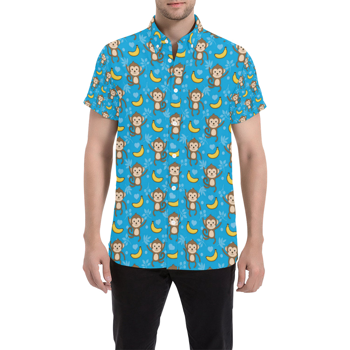 Monkey Pattern Print Design 05 Men's Short Sleeve Button Up Shirt