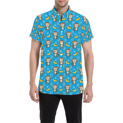 Monkey Pattern Print Design 05 Men's Short Sleeve Button Up Shirt