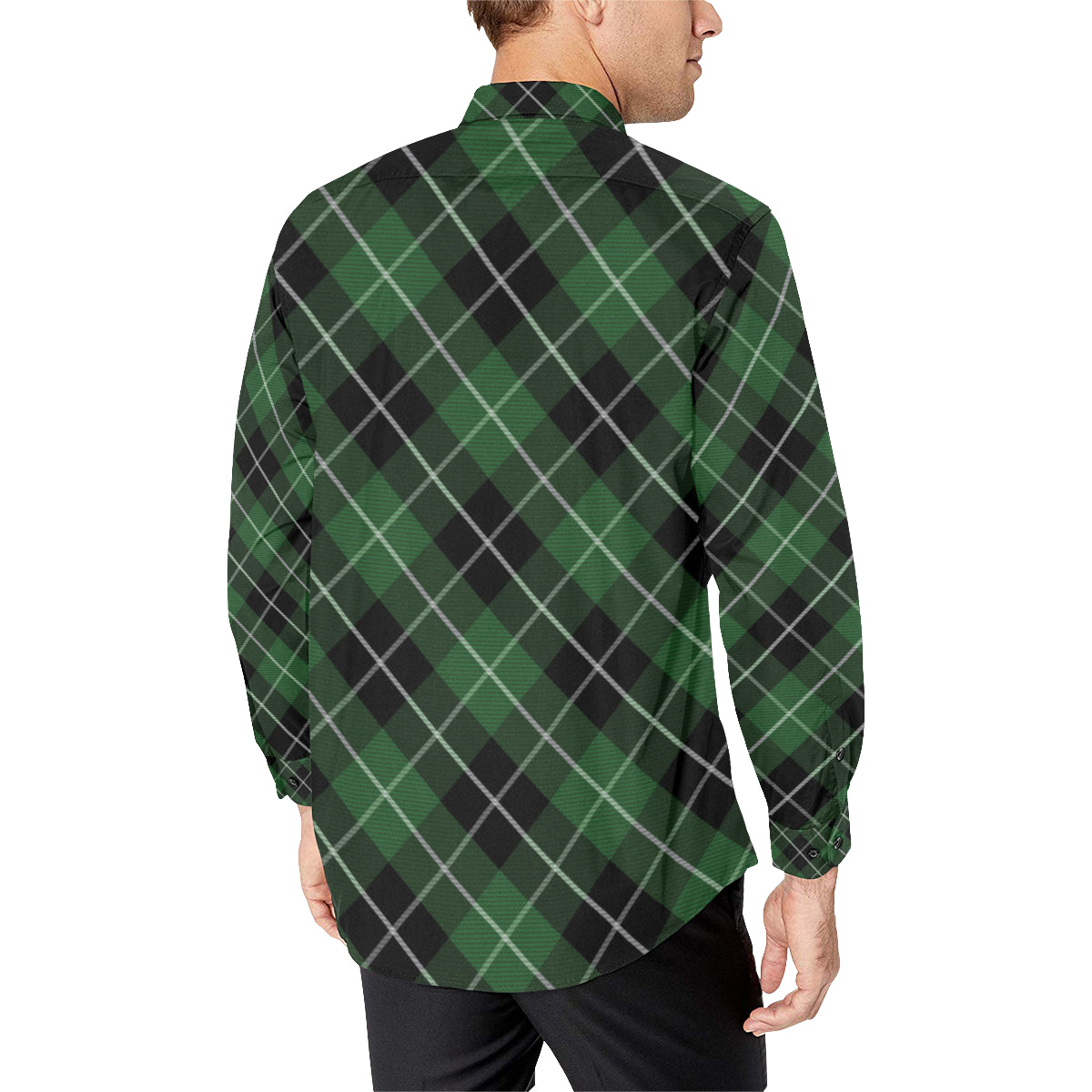 Plaid Green Pattern Print Design A05 Men's Long Sleeve Shirt
