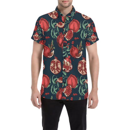 Pomegranate Pattern Print Design PG04 Men's Short Sleeve Button Up Shirt
