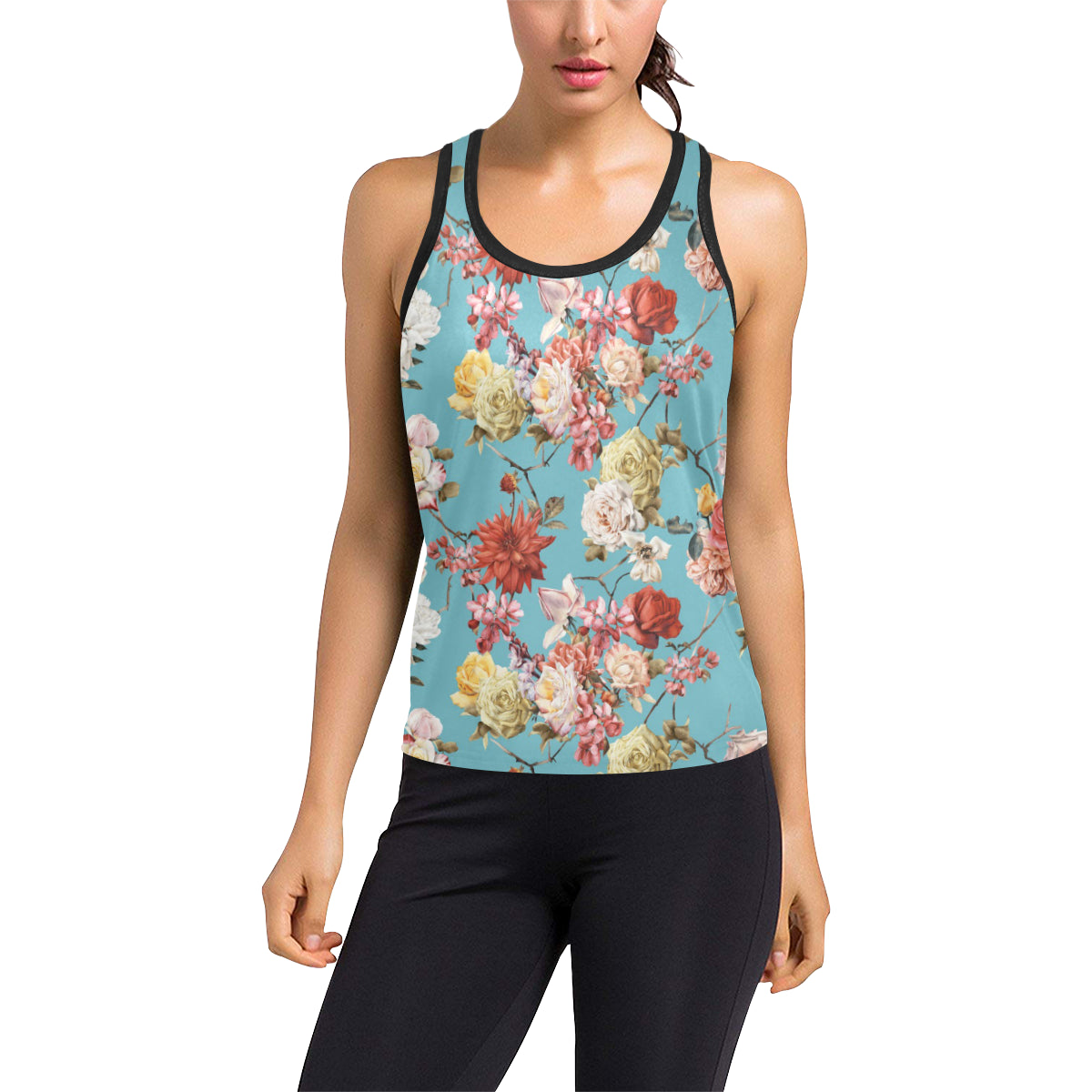 Summer Floral Pattern Print Design SF05 Women's Racerback Tank Top