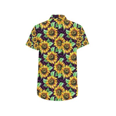 Sunflower Pattern Print Design SF012 Men's Short Sleeve Button Up Shirt