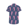 SeaHorse Pink Pattern Print Design 02 Men's Short Sleeve Button Up Shirt