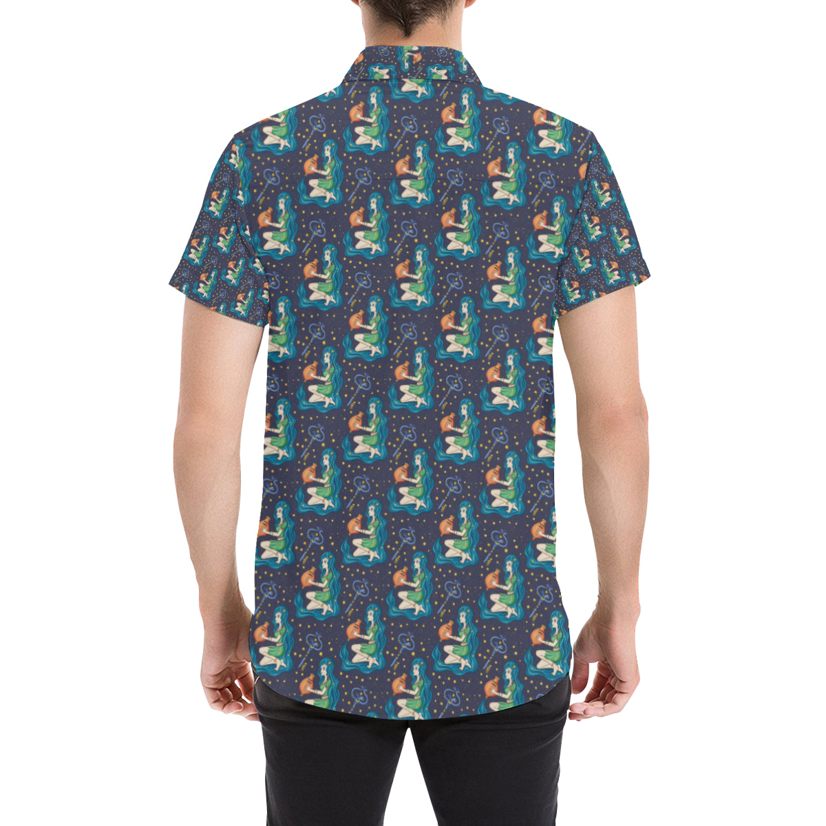 Aquarius Zodiac Pattern Print Design 03 Men's Short Sleeve Button Up Shirt
