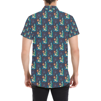 Aquarius Zodiac Pattern Print Design 03 Men's Short Sleeve Button Up Shirt