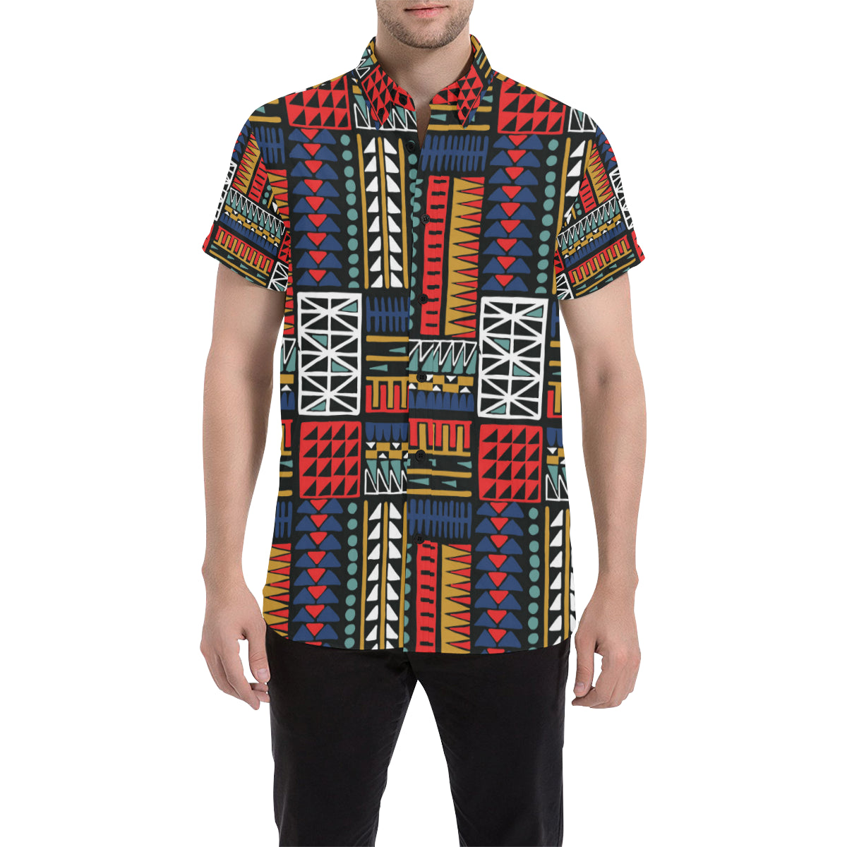 Kente Pattern Print Design 02 Men's Short Sleeve Button Up Shirt