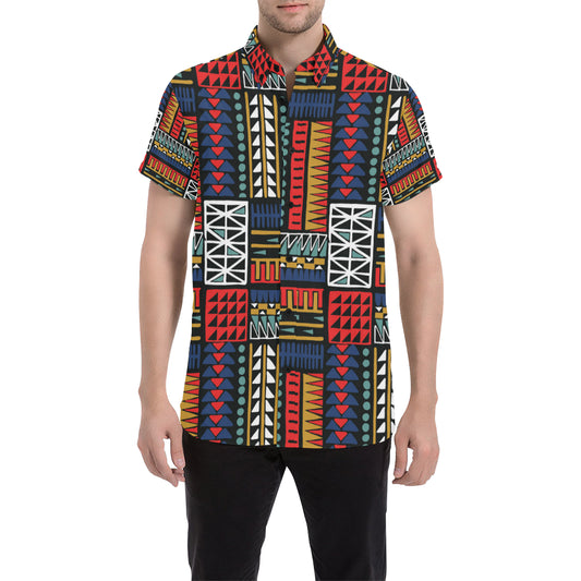 Kente Pattern Print Design 02 Men's Short Sleeve Button Up Shirt