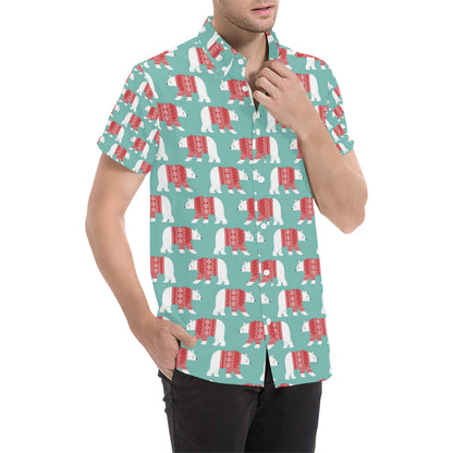 Polar Bear Pattern Print Design A04 Men's Short Sleeve Button Up Shirt