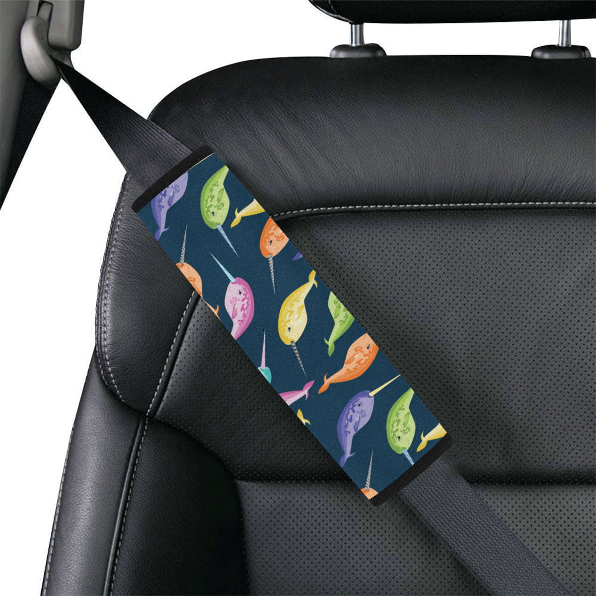 Narwhal Colorful Pattern Print Design 03 Car Seat Belt Cover