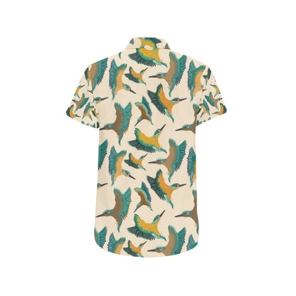 Kingfisher Pattern Print Design 02 Men's Short Sleeve Button Up Shirt