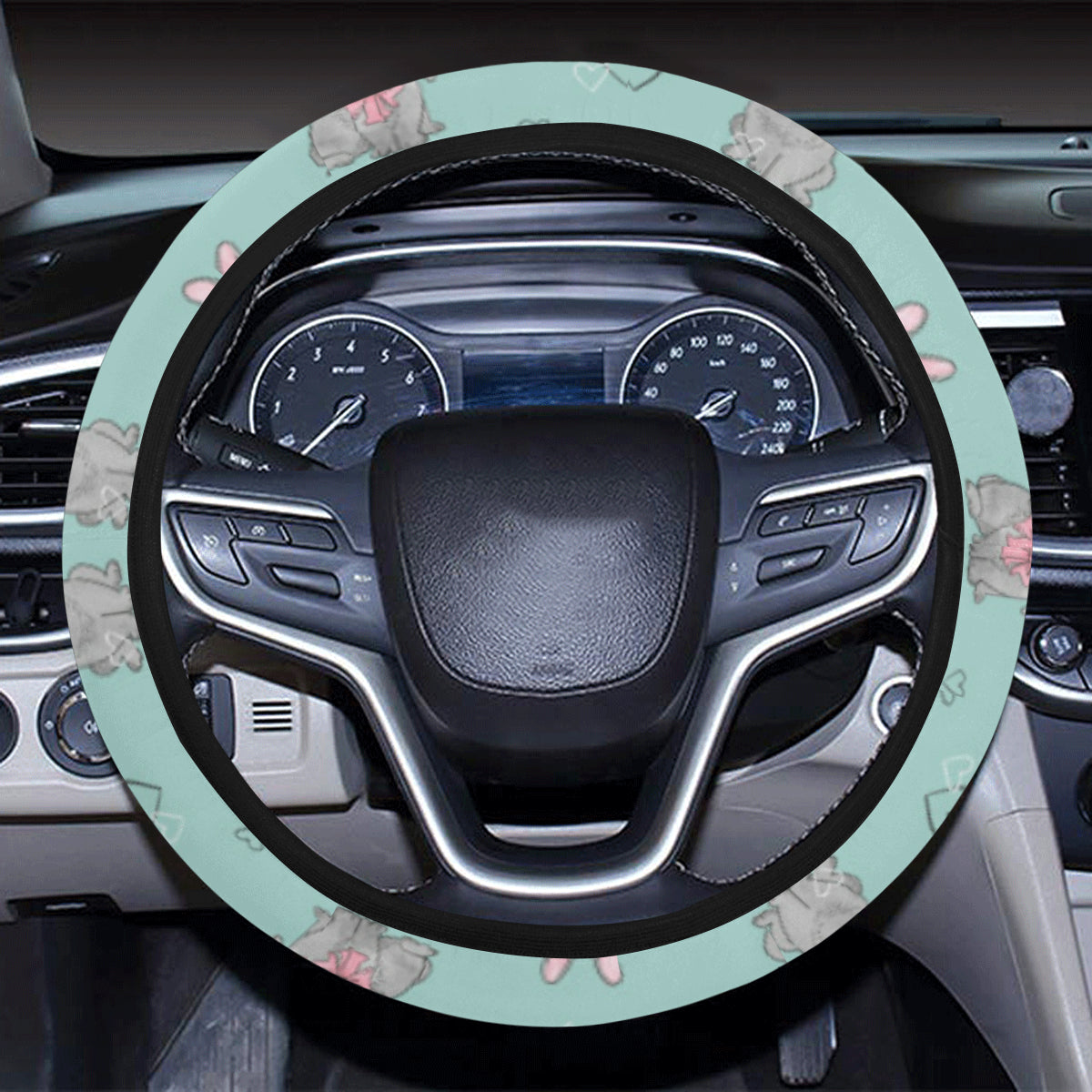 Bunny Pattern Print Design 02 Steering Wheel Cover with Elastic Edge