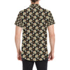 Sugar Skull Flower Design Themed Print Men's Short Sleeve Button Up Shirt