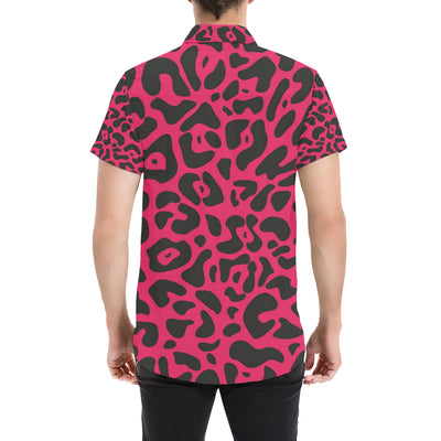 Cheetah Pink Print Pattern Men's Short Sleeve Button Up Shirt